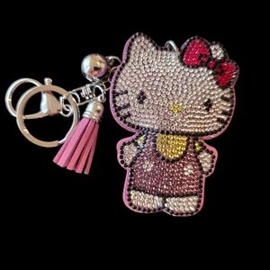 Hello Kitty Pink Rhinestone Bag Charm Keychain with Pink Tassel
